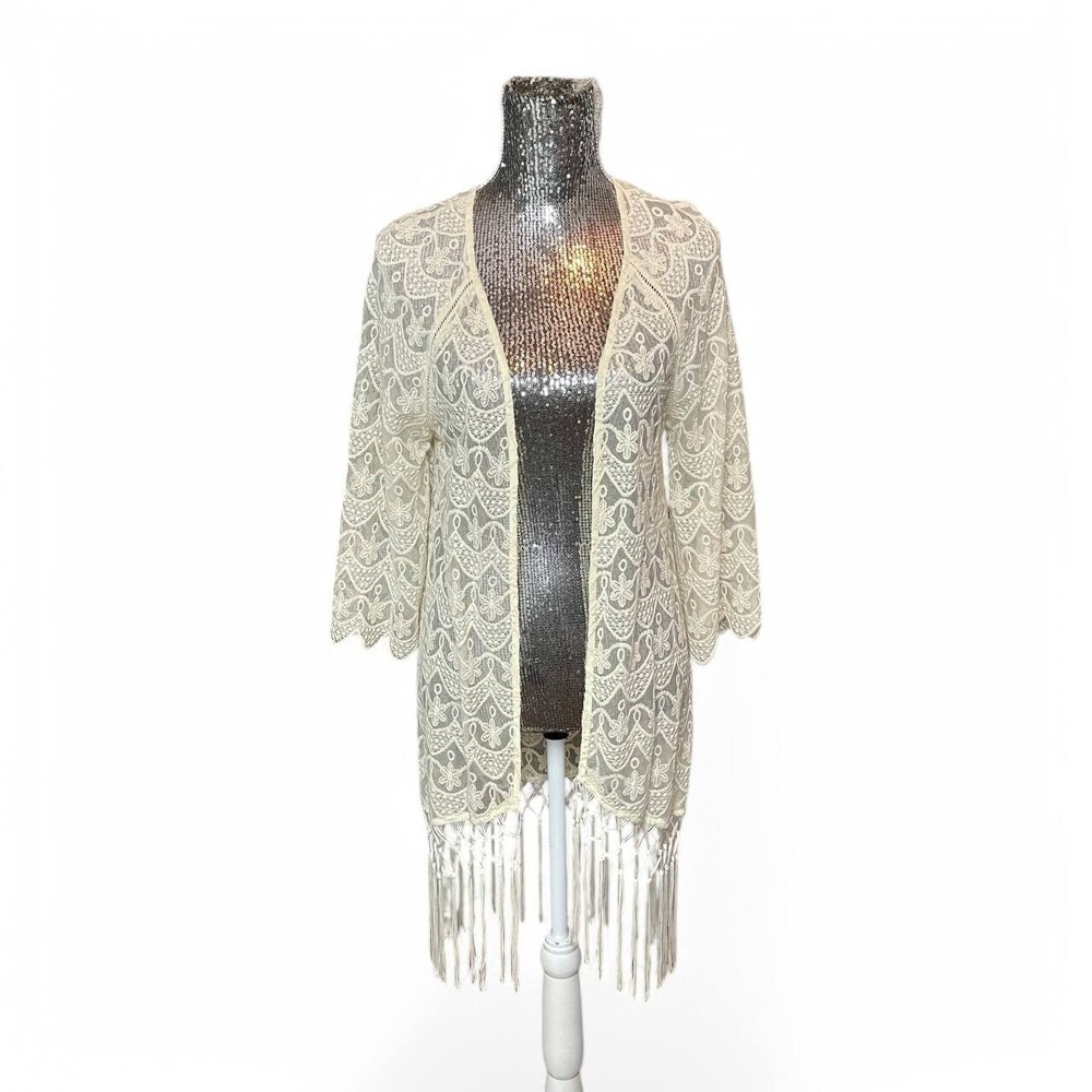 Boho Crochet Fringe Lace Open Front Cover Up Small Beach Festival Summer‎ Resort